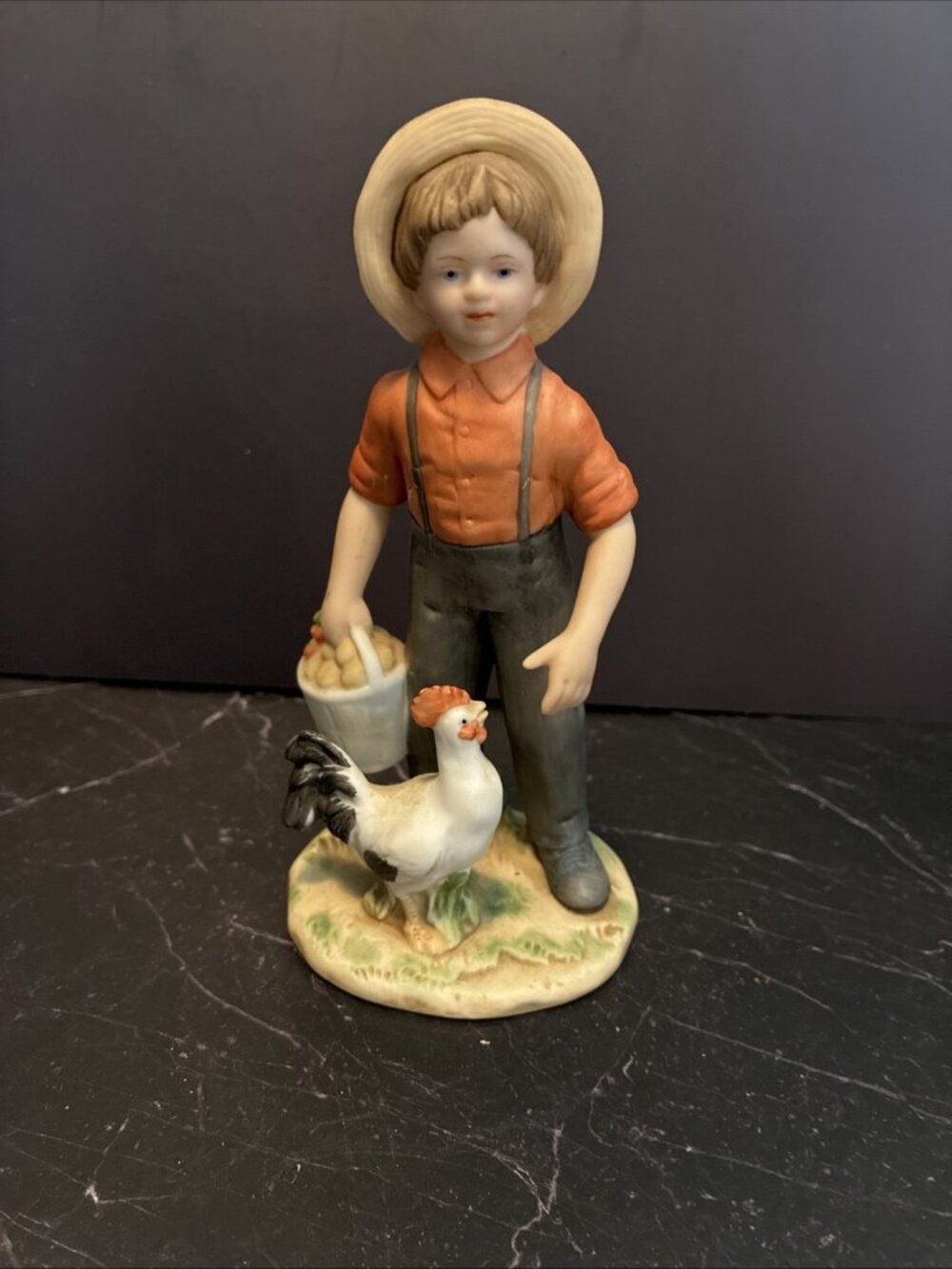 Homco Boy With Chicken Figurine Farm Country Decor Vintage Ceramic 1415
